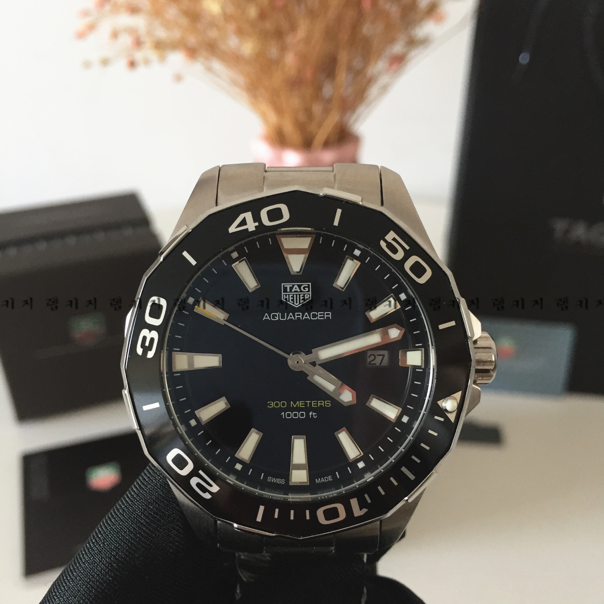 태그호이어 아쿠아레이서 300 블랙 메탈시계